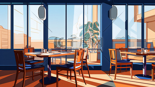 高档餐厅内部橙色和蓝色14