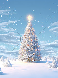 圣诞雪地插画图片_雪地中巨大的圣诞树5