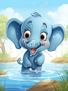 小象在水中玩耍儿童绘本6