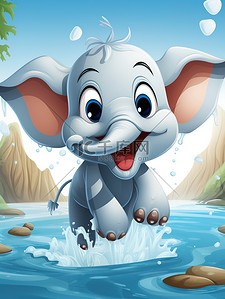 小象在水中玩耍儿童绘本15