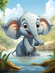 小象在水中玩耍儿童绘本12