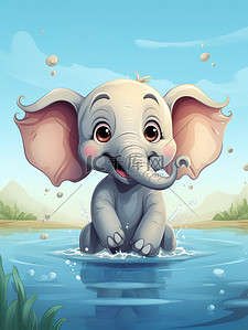 小象在水中玩耍儿童绘本9