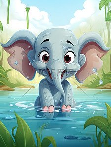 小象在水中玩耍儿童绘本7