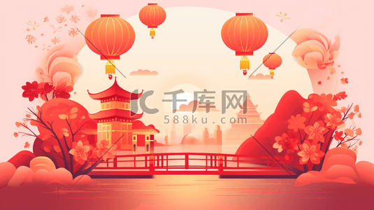 红色天空天空插画图片_红色中国风节日喜庆插画3