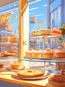 蛋糕店插画图片_蛋糕店舒适氛围明亮阳光16