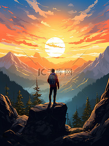 山顶插画图片_山顶看山上的日出2
