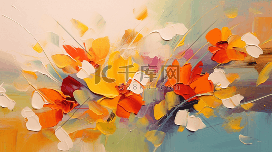 秋天立秋现代感油画五彩斑斓抽象花朵插画背景