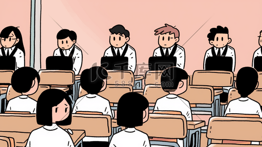听课插画图片_教室里的一角认真听课的学生插画