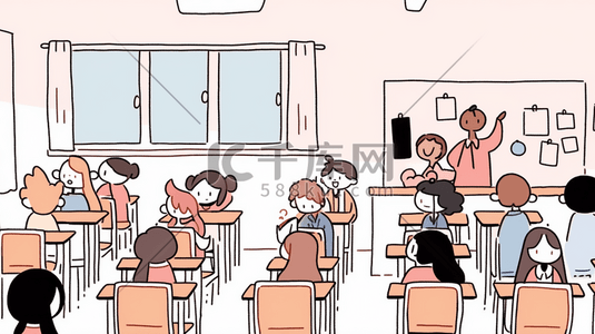 上课教室里专心听课的学生人物插画