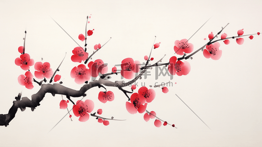 中国风红色水墨画梅花手绘插画冬天冬季