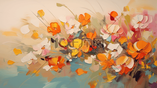 秋天立秋鲜艳黄色花纹花朵抽象油画插画背景