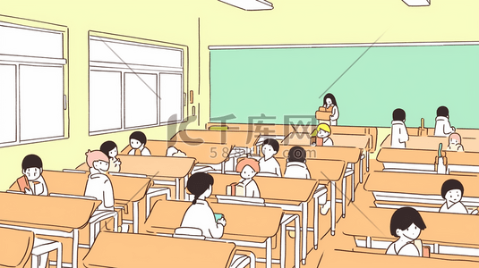 教室里的一角专心听课的学生人物插画