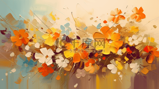 鲜艳秋天立秋鲜艳黄色花纹花朵抽象油画插画背景