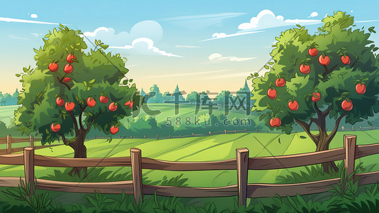 带围栏的苹果园卡通8