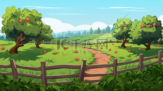 带围栏的苹果园卡通15