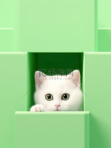 白猫绿色块中窥视1