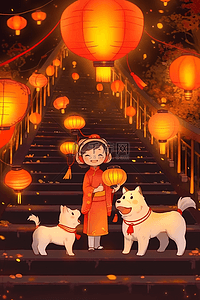 黄色灯笼插画图片_灯笼新年女孩手绘插画海报