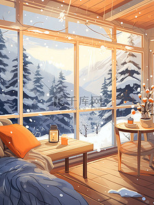 温暖木屋窗外雪景8