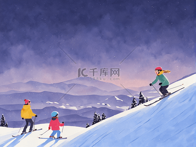 周末休假插画图片_冬季运动滑雪场插画旅游周末休闲