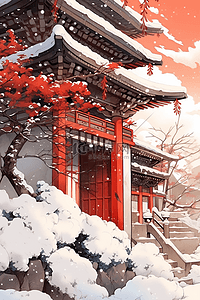 手绘建筑背景插画图片_新年冬天手绘建筑插画海报