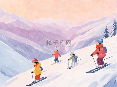 休闲运动插画图片_冬季运动滑雪场插画旅游周末休闲