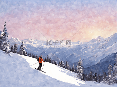 冬季运动滑雪场插画旅游周末休闲