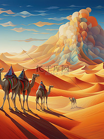 沙漠骆驼丝绸之路14插画插画图片