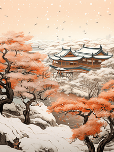 中国风建筑插图插画图片_中国风冬季雪景风景插画9插图