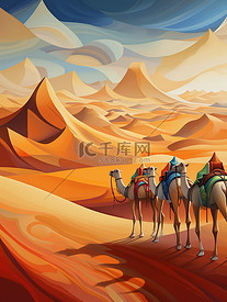 沙漠骆驼丝绸之路7插画矢量插画