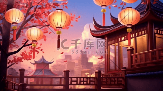 中国风春节灯笼装饰插画6插画海报