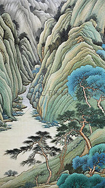 中国风刺绣纹理千里江山图插画插画素材