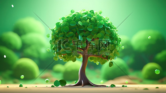 绿色的大树3D等距微观场景7插画