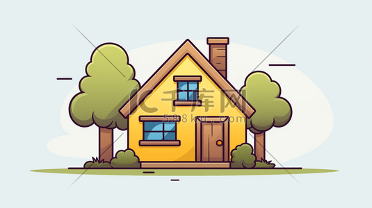 彩色手绘线稿房屋建筑插画2
