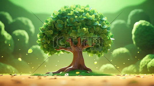绿色的大树3D等距微观场景9插画素材