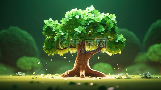 绿色的大树3D等距微观场景16插画海报