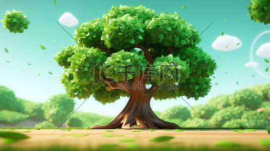 等距3d插画图片_绿色的大树3D等距微观场景10插画设计