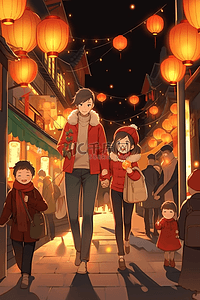 开心的人插画图片_新年手绘逛街购物开心插画