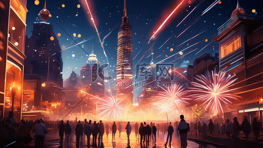 新年城市大门公园社区霓虹灯装饰插画素材