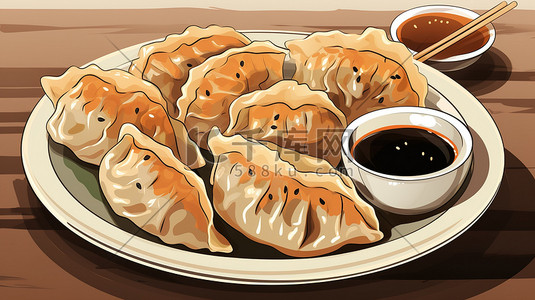 桌子盘插画图片_桌子上的一盘饺子插图
