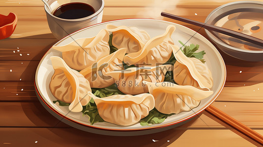 桌子盘插画图片_桌子上的一盘饺子图片