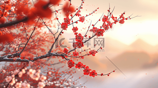 中国国风国画红色梅花的插画15
