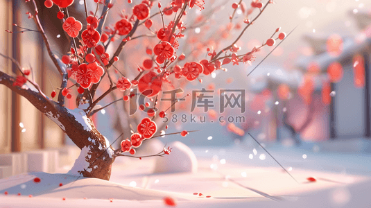 中国国风国画红色梅花的插画12