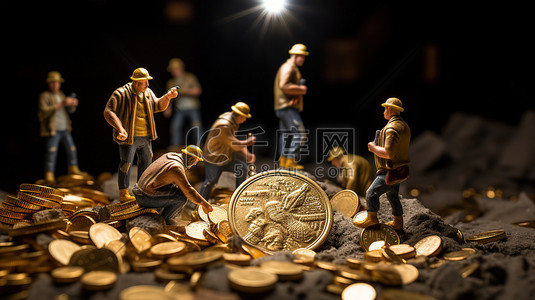 微型金币矿挖掘硬币矢量插画