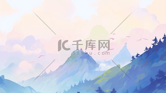 中国风群山连绵的山峰插画2