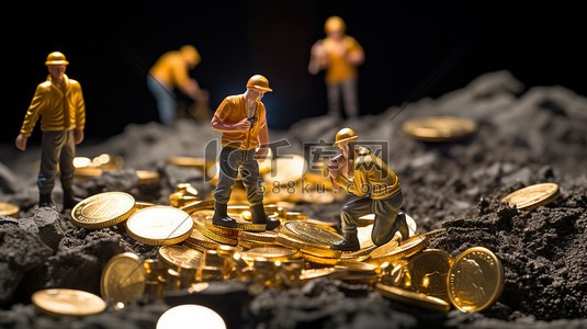 微型金币矿挖掘硬币插画素材
