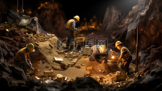 微型金币矿挖掘硬币插画