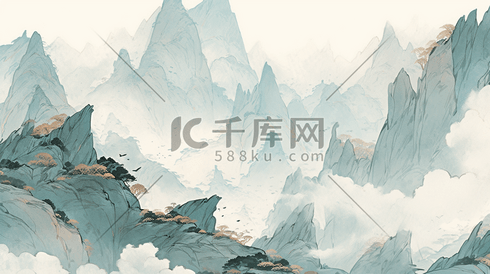 中国风群山连绵的山峰插画15