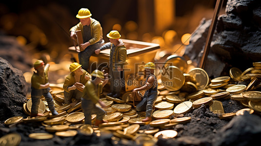微型金币矿挖掘硬币图片