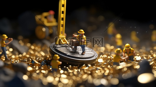 硬币翻转插画图片_微型金币矿挖掘硬币素材