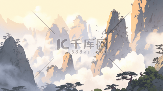 中国风群山连绵的山峰插画8